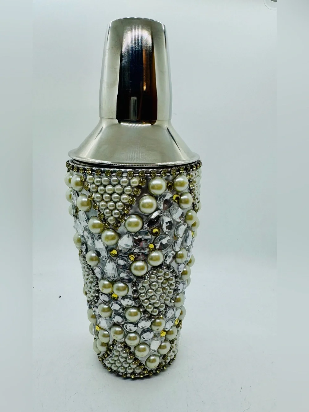 Bedazzled Cocktail Shaker, Stainless Shaker, Stainless Barware, Jeweled Shaker,
